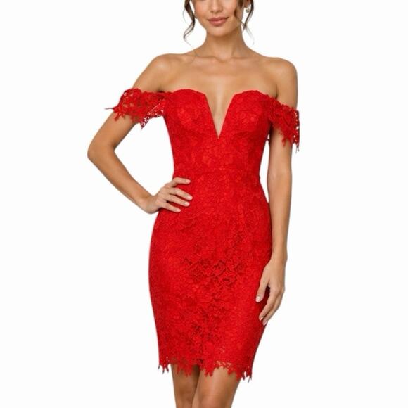 Astr Dresses & Skirts - ASTR the Label Red Lace Daniela Mini Dress Size S Wedding Guest Cocktail Party